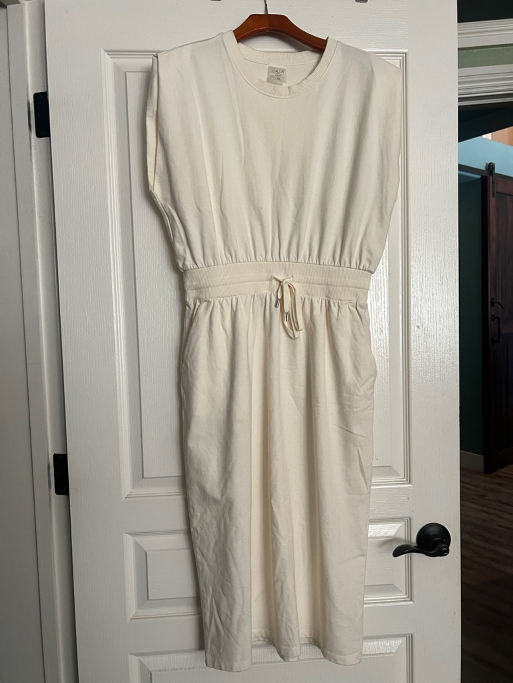 CALIA by Carrie Underwood Cream Drawstring Midi Dress